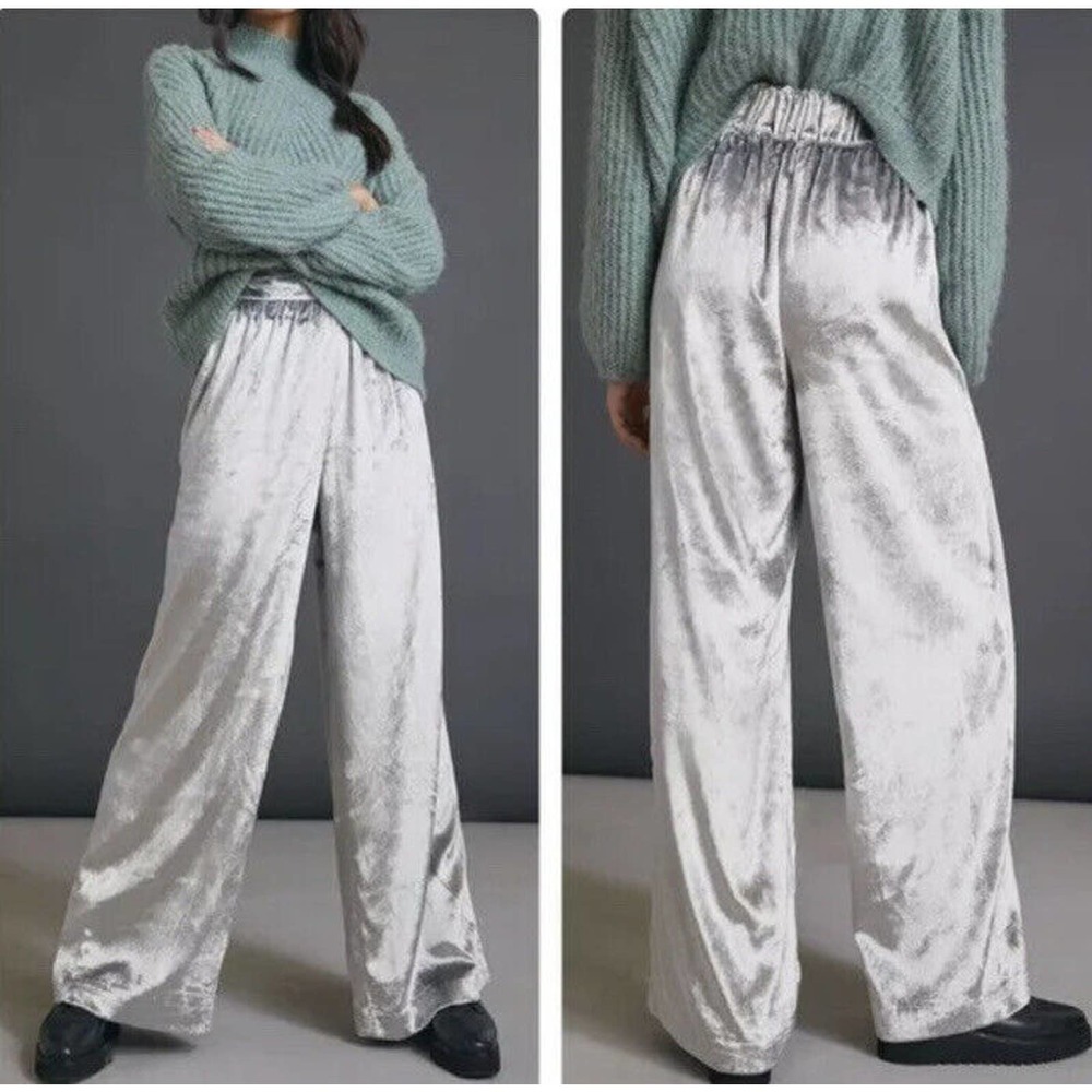 Anthropologie Maeve Anastacia Crushed Velvet Wide Leg Pants Medium Holiday N23